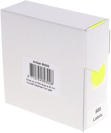 Rillprint etiket 25mm 500st op rol fluor geel