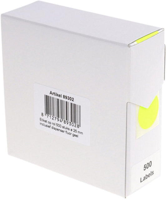 Rillprint etiket 25mm 500st op rol fluor geel