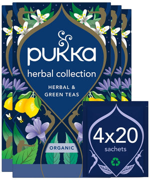 Pukka tea herbal collection - 80 theezakjes - biologische groene thee kruidenthee - 4 x 20 zakjes - thee voordeelverpakking