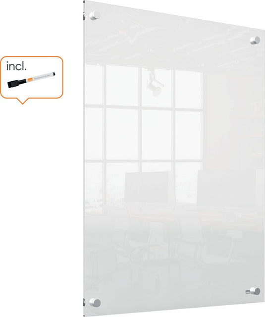 Nobo draagbaar, droog uitwisbaar mini whiteboard voor aan de muur - 600 x 450 millimeter - inclusief whiteboard marker - transparant acryl