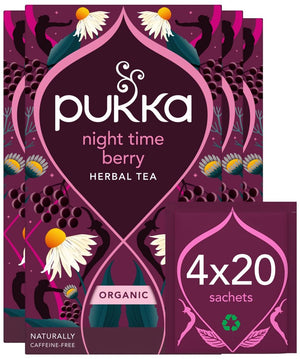 Pukka tea night time berry - 80 theezakjes - biologische kruidenthee - kamille, braam, zwarte bes - 4 x 20 zakjes - thee voordeelverpakking