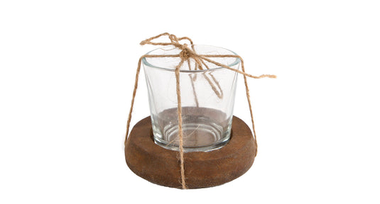 Theelichth maro helder naturel glas hout 7,5x7,5x7cm