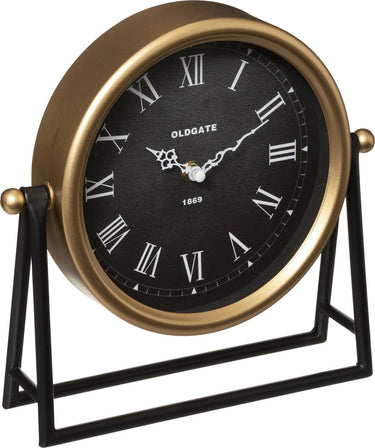 Atmosphera tafelklok roma - goud zwart - h26 cm - dia klok 21 cm - glas metaal - op standaard
