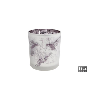Cosydecor theelichthouder hummingbird s wit bruin glas 7,5x7,5x8cm