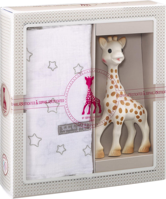 Sophie de giraf sophiesticated cadeauset - baby speelgoed - hydrofiele doek - kraamcadeau – babyshower cadeau - 4-delig