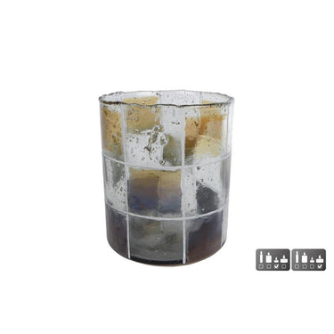 Cosydecor theelichthouder blocks l glas 11x11x13cm bruin groen