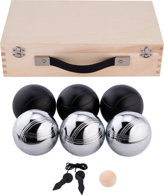 Engelhart metalen jeu de boules - 6 ballen in houten kist - zwart grijs - luxe set - pétanque - boules - metalen ballen - geschikt voor elke jeu de boules baan - longfield