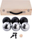Engelhart metalen jeu de boules - 6 ballen in houten kist - zwart grijs - luxe set - pétanque - boules - metalen ballen - geschikt voor elke jeu de boules baan - longfield