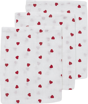 Meyco baby sweet heart washandjes - 3-pack - hydrofiel - red - 20x17cm