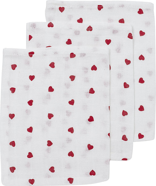 Meyco baby sweet heart washandjes - 3-pack - hydrofiel - red - 20x17cm