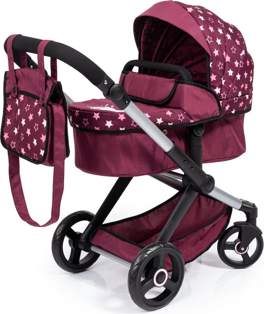 Bayer design - combi poppenwagen xeo, tas, bordeaux, roze, sterren