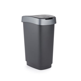 Afbeelding laden in galerijviewer, Rotho twist afvalbak 25l dark silver 333x252x476mm
