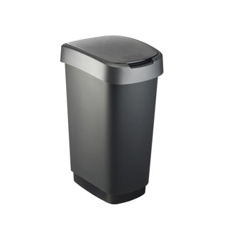 Afbeelding laden in galerijviewer, Rotho twist afvalbak 50l dark silver 401x298x602mm
