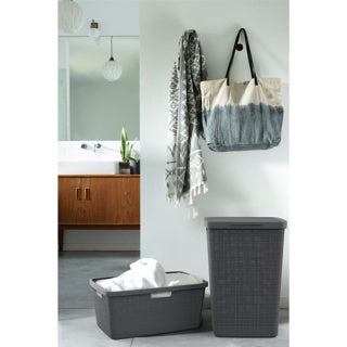 Afbeelding laden in galerijviewer, Curver wasmand met deksel jute-look 58l donkergrijs
