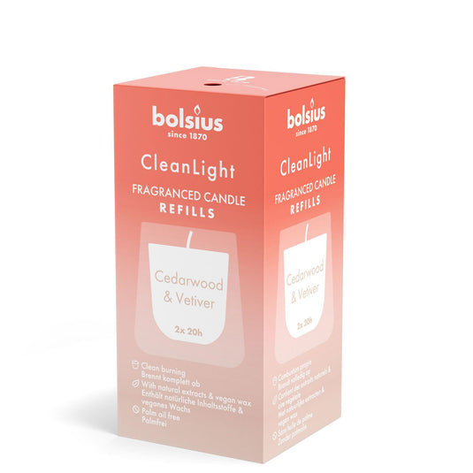 Bolsius clean light geurnavulling 20u cedarwood vetiver doosje a 2 stuks
