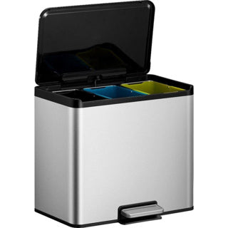 Afbeelding laden in galerijviewer, Eko - essential 2 recycler pedaalemmer 9+9+9 liter - stainless steel polypropylene - mat rvs - prullenbak
