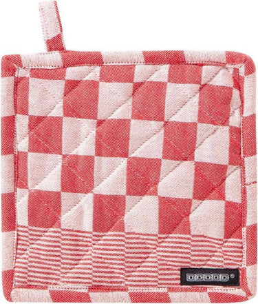 Ddddd barbeque pannenlap - set van 2 - katoen - geruit - met ophanglus - 21x21 cm - rood