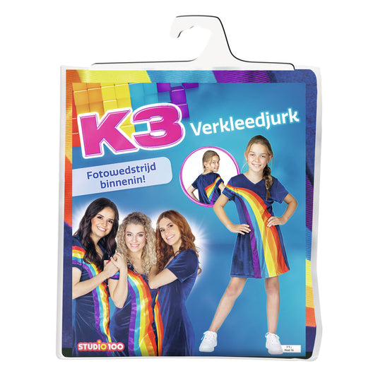 K3 verkleedkleding - regenboogjurkje blauw 3 5 jaar - maat 116