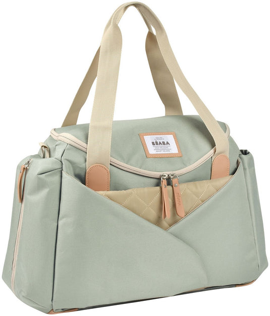 Béaba sydney luiertas - verzorgingstas met uitklapbare cocon-verschoonruimte - uitneembaar aankleedkussen - isothermisch zijvak voor flesjes - waterproof tasje voor vuile was - kinderwagenbevestiging - sage green