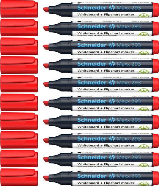 Schneider schrijfwaren schneider whiteboardmarker - maxx 293 - beitelpunt - rood - 10 stuks - voor whiteboard en flipover - s-129302-10