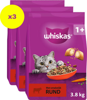 Whiskas kattenbrokken - adult 1+ rund - zak 3x3.8kg