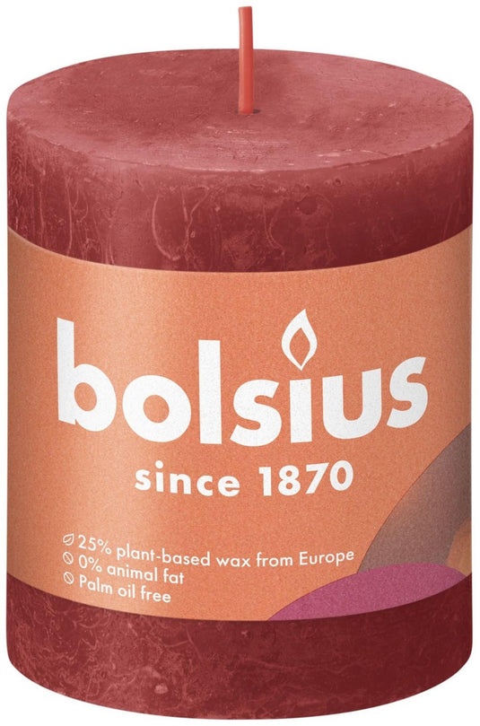 Bolsius rustiek stompkaars 80 68 rood