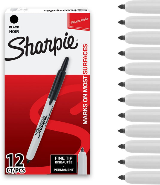 Sharpie intrekbare permanente markers | fijne punt | zwart | 12 stuks