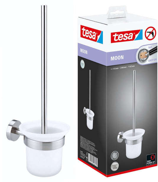 Tesa toiletborstel moon roestvrijstalen look zelfklevend zonder boren – 145x112x379mm
