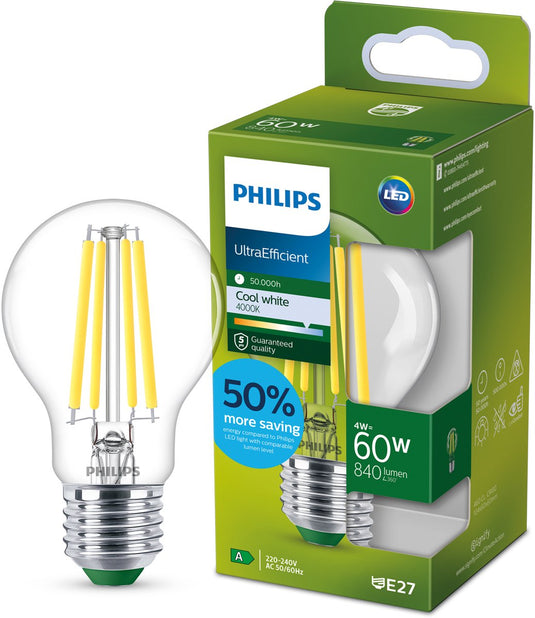 Philips led lamp transparant - 60 w - e27 - koelwit licht