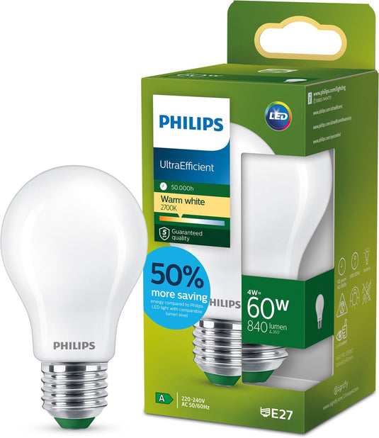 Philips led philips ultra efficient led lamp mat - 60 w - e27 - warmwit licht