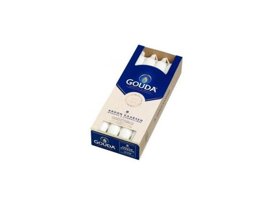 Gouda kroonkaarsen 24x2.4 cm 8 stuks wit