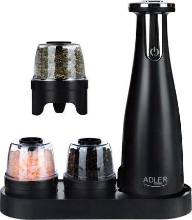 Adler - roestvrijstalen specerijenmolen set - 150ml - usb-oplaadbaar - zwart
