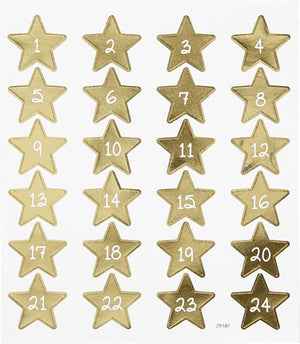Creativ company advent stickers - gouden sterren met cijfers 1-24 - diy decoratie voor kaarten en kerst - afmetingen 15x16,5cm - 24 stickers - 1 vel