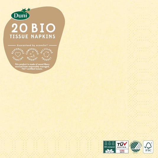 Duni servetten 33x33 earthy champagne ivoor 3-laags tissue fsc pak a 20 servetten