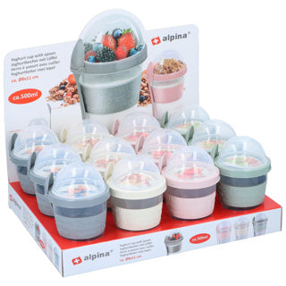 Afbeelding laden in galerijviewer, Yoghurtbeker met deksel en lepel | 12 stuks
