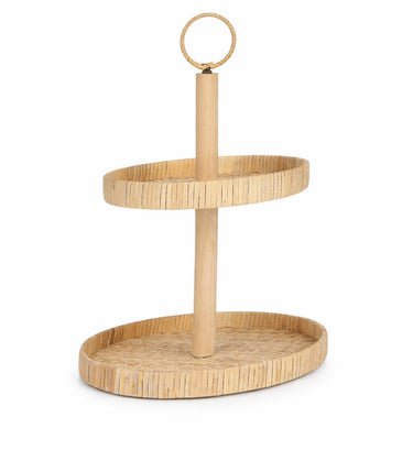 Arti casa serveertray met 2 lagen - etagere met handgreep voor hapjes en snacks - dienblad tray ø27.5 cm en ø23.5 cm - hoogte 40 cm - naturel