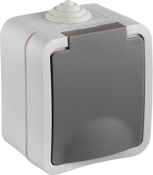 Q-link enkelvoudig buitenstopcontact â€“ opbouw stopcontact â€“ ip54 spatwaterdicht â€“ wandcontactdoos â€“ grijs