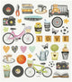 Creativ company stickers vrije tijd - stickervel met fiets, bloemetjes koffie - zelfklevende stickers voor scrapbooking, bullet journal kaarten - 15x16,5 cm - 1 vel