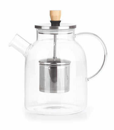 Beem teapot glass, glazen theepot met theefilter – 1,5l, glas bamboo rvs