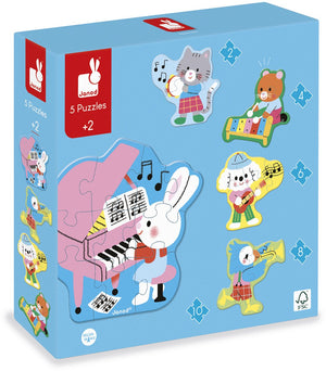 Janod - puzzel - muziek - 2, 4, 6, 8 en 10 stukjes