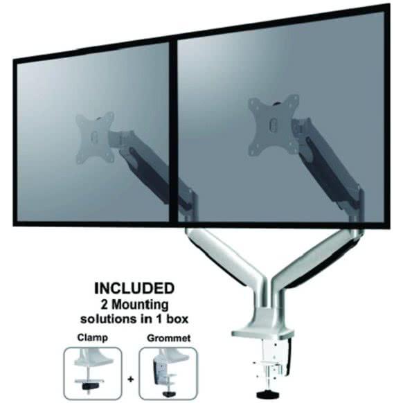 Afbeelding laden in galerijviewer, Neomounts neomounts fpma-d750dsilver flatscreen monitor bureausteun met gasveer, 2x 10-30 , 9 kg,
