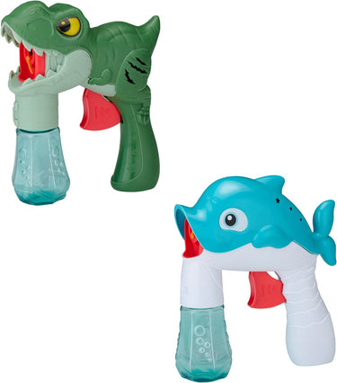Bubblez bellenblaas pistool - speelgoed bellenblaaspistool met zeepsop 50 ml - bubbel pistool voor kinderen - bellenblaas speelgoed - assorti dolfijn of dinosaurus - 1 willekeurige variant