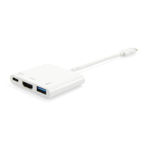 Equip 133461 usb type c to hdmi female usb a female pd adapter, 4k, pastic, 15cm, white