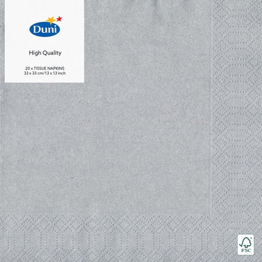 Duni servetten zilver 33x33 cm 3-laags tissue fsc pak a 20 servetten