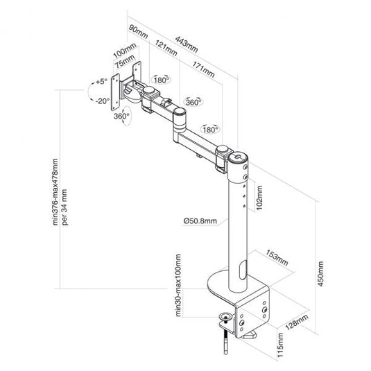 Neomounts fpma-d960blackplus flat screen desk mount (clamp) high capacity 10 - 49 inch, 2