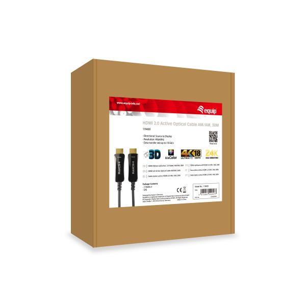Afbeelding laden in galerijviewer, Equip 119430 hdmi 2.0 active optical cable, hdmi type a -> hdmi type a 3d, 18 gbit s, 30m, black
