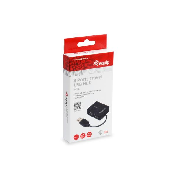Afbeelding laden in galerijviewer, Equip 128952, 4-port travel usb hub, usb 2.0, 480 mbit s, plastic, black
