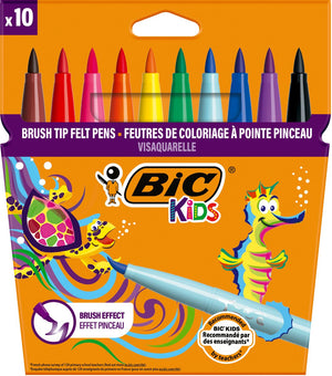 Bic kids visaquarelle - viltstiften - stiften voor kinderen - kleurstiften met flexibele penseelpunt - 10 stuks