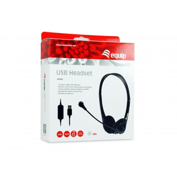Afbeelding laden in galerijviewer, Equip 245305 usb headset, headset, head-band, office call center, black, binaural, in-line control u
