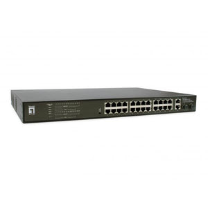 Levelone gep-2821 28-port gigabit poe switch, 24x poe outputs, 2x gigabit rj45, 2x gigabit sfp, 1u
